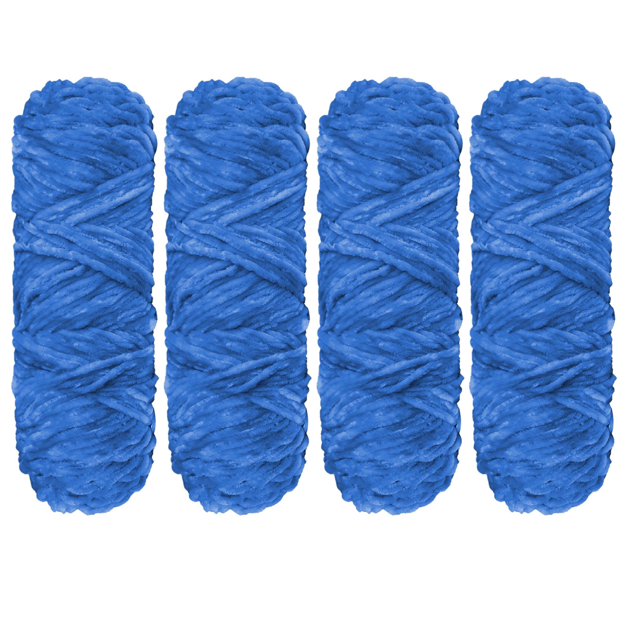 Crochet Yarn Chunky Yarn for Crochet Chunky Wool for Knitting 100g Balls x 4 Chenille Yarn Wool for Crochet Kits for Beginners Adults for Handmade Crafts Hats Blankets Scarves(Blue