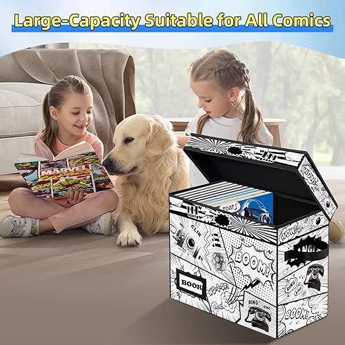 Miniatura 2 de YNSZAS Almacenamiento de cómics, caja de cómics, 15.8 x 7.8 x 11.8 pulgadas, caja corta plegable para cómics, capacidad para 160-180 cómics, estante