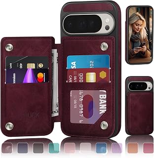 DJDUCK Designed for Google Pixel 10 Pro XL Case Wallet with Card Holder, [Magnetic Clasp Cover] [RFID Blocking Leather Protection] Shockproof Women Men Cases for Pixel 10 Pro XL Wine Red
