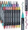 30 Colors Dual Tip Acrylic Paint Markers, Premium Dot & Fine Tip Coloring Paint Pens for Rock, Wood, Fabric, Canvas, Glass, Paper, Ceramic, Scrapbook, Vision Board and DIY Crafts Supplies Art Gifts