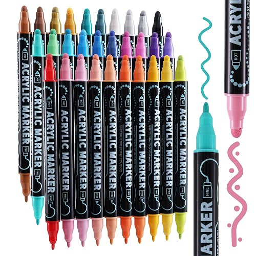 nauets 30 Colors Dual Tip Acrylic Paint Markers, Dot &