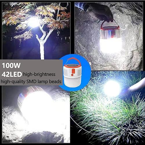 Miniatura 6 de Linterna LED lámpara solar tienda de campaña luz 100W recargable 5000mah control remoto colgante lámpara eléctrica 5 modos de luz impermeable al