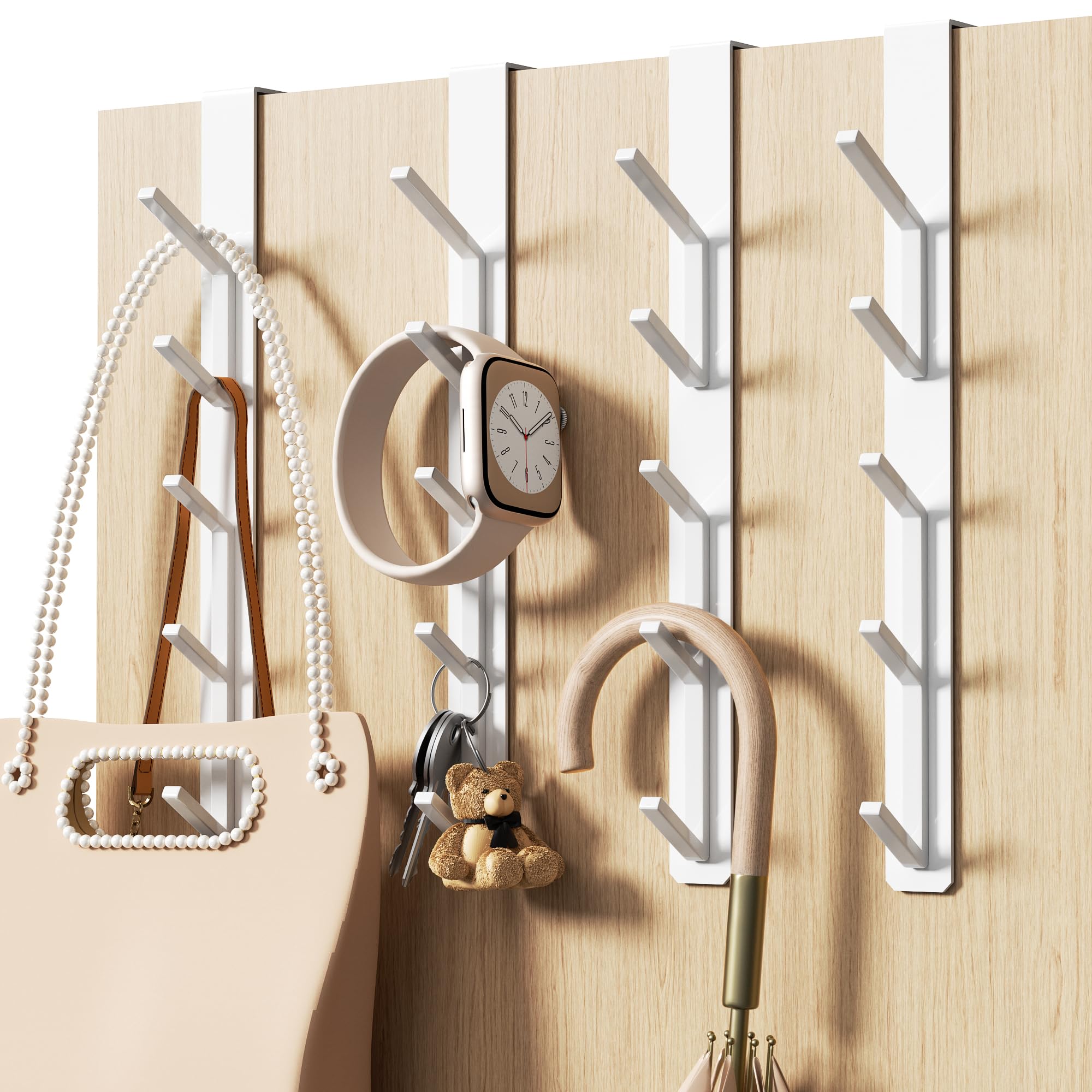 niffgaff 20 Hook Vertical Over The Door Hooks, Over The Door Hanger, for Towel and Clothes Hangers, White, 4 Pack, Fits Doors up to 1.77''/4.5cm