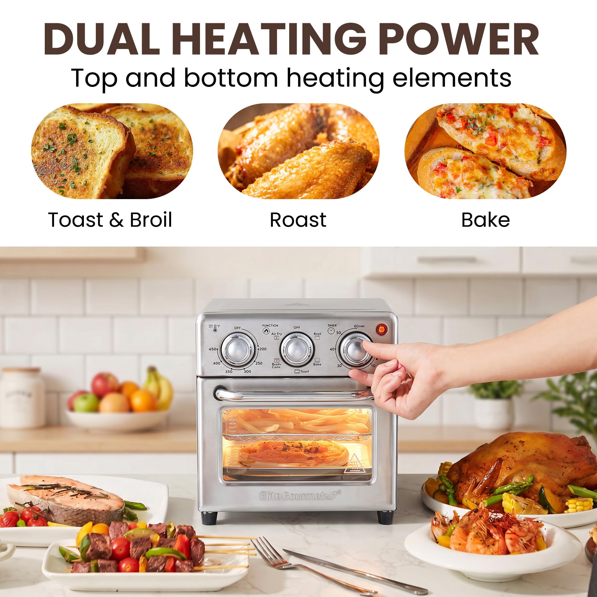 Elite Gourmet 8.5Qt Compact Mini Air Fryer Oven, 800W, Time & Temp Control view 7