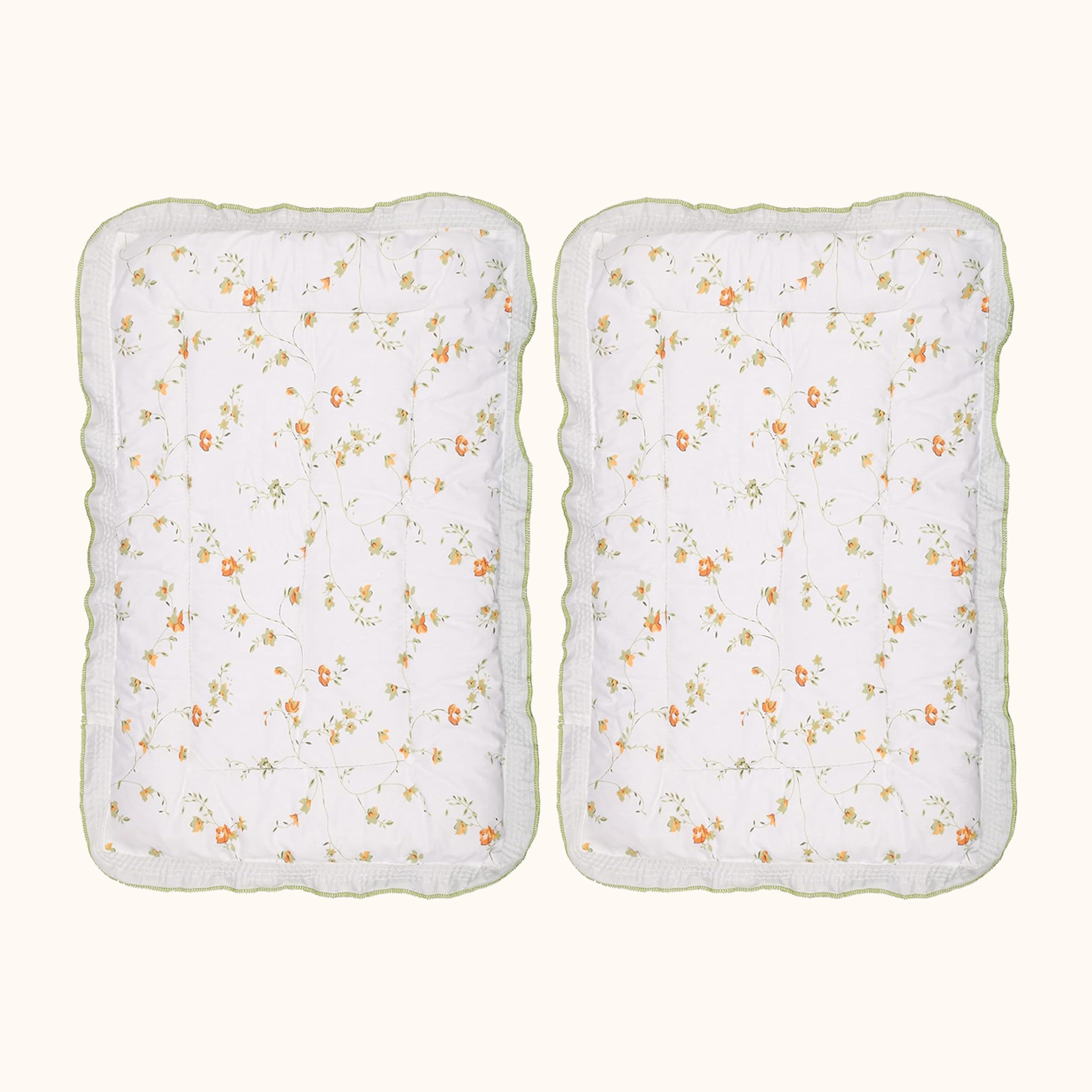 Cotton Baby Bedding Set, Floral Print Godadi with Scalloped Border, Pack of 2, White-image-41