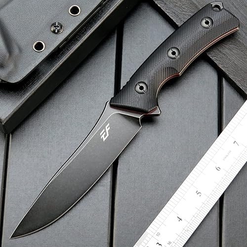 Miniatura 9 de Eafengrow EF125 Cuchillo de hoja fija 14c28n con hoja de acero recubierto de titanio negro, balanzas de mango G10, cuchillos fijos para acampar al