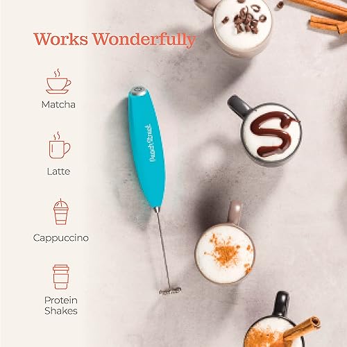 Miniatura 7 de Potente espumador de leche de mano, mini espumador de leche, funciona con pilas (no incluida), mezclador de bebidas de acero inoxidable para café,