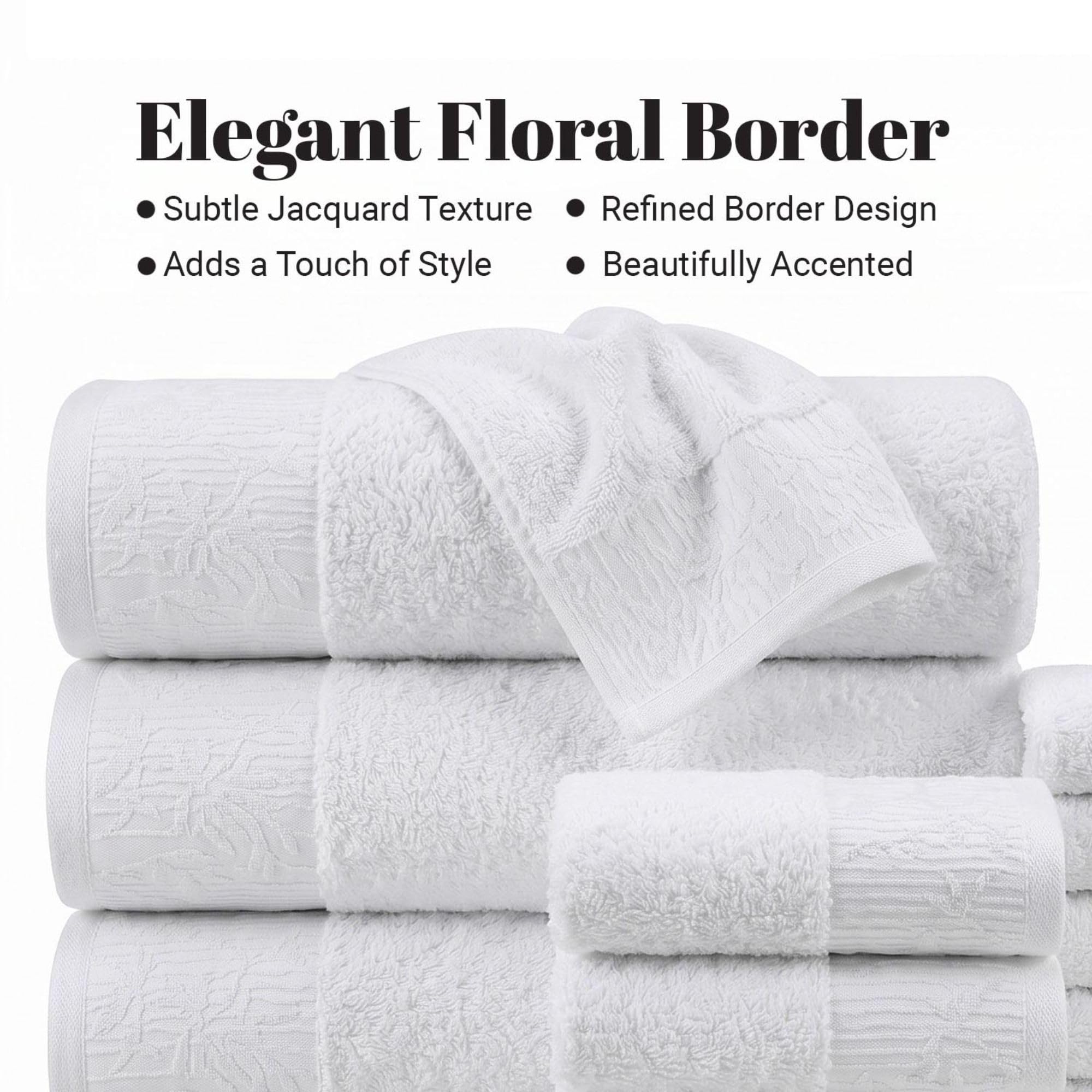 Superior Asciugamani in cotone (set da 4), bordo jacquard floreale, peluche, morbidi asciugamani per spa, palestra, bagno, cucina, arredamento, base per la casa, asciugatura quotidiana, collezione