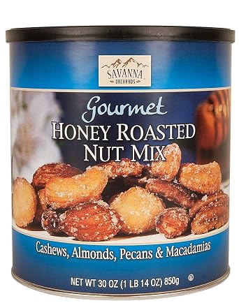 Savanna Orchards Gourmet Honey Roasted Nut Mix. Cashews, Almonds, Pecans &Macadamias. 30 oz. Pack of1