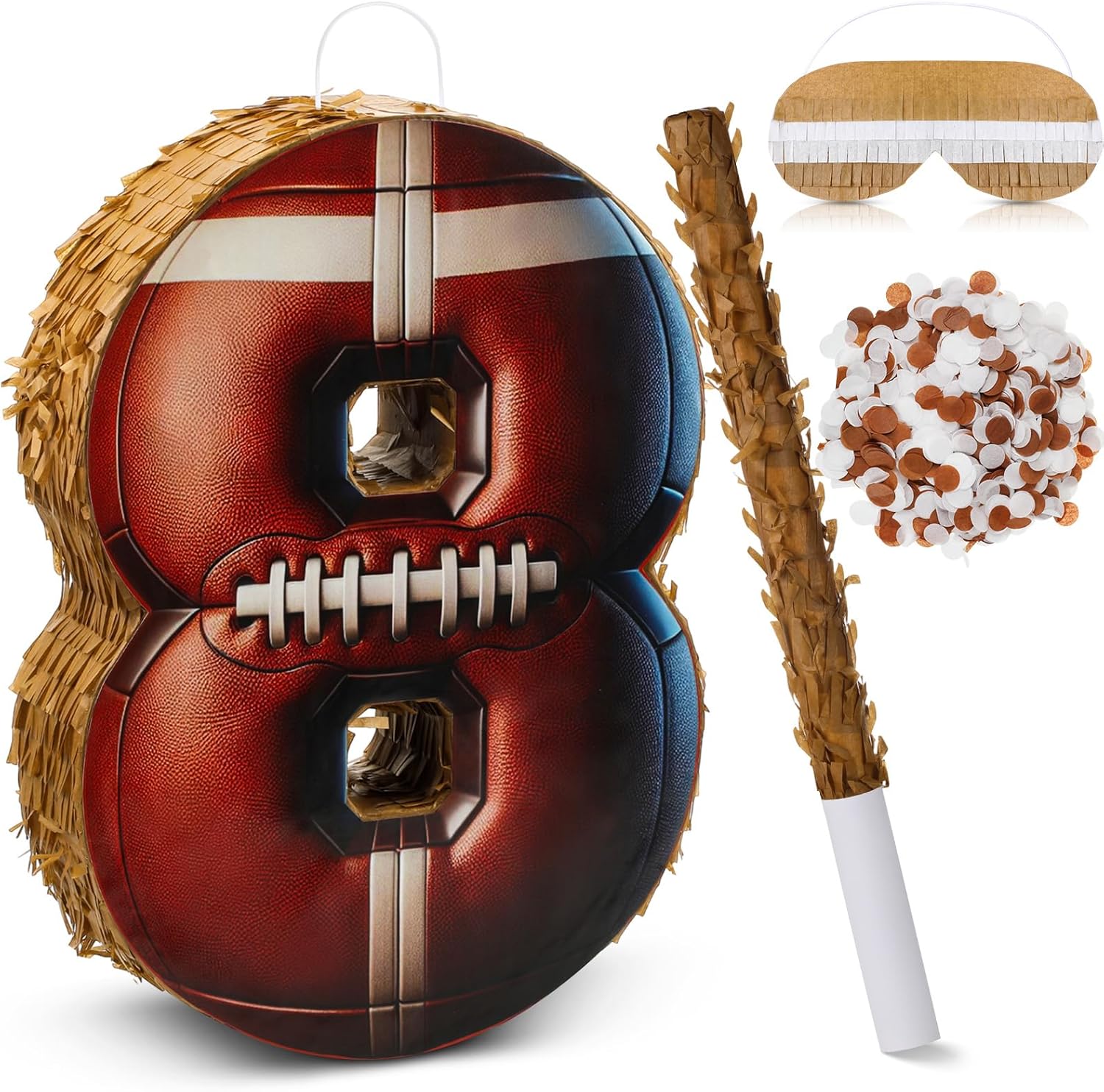 Soulchen Football Piñata Gifts Sports Theme 16 Inch Number Piñata with Bat Blindfold Confetti Baby Shower Birthday Decoration Game Tailgate Party Supplies Football Party Favors for Guests(Number 8)