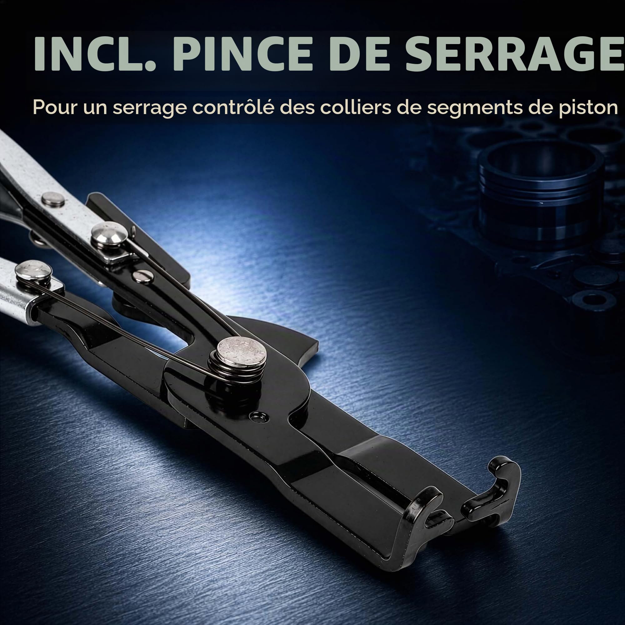 WilTec Jeu de 6 Colliers de Serrage de Segments de Piston - Tailles de 73-111 mm - avec Pince de Serrage - dans Un Coffret Robuste - Bandes Pistons Voiture