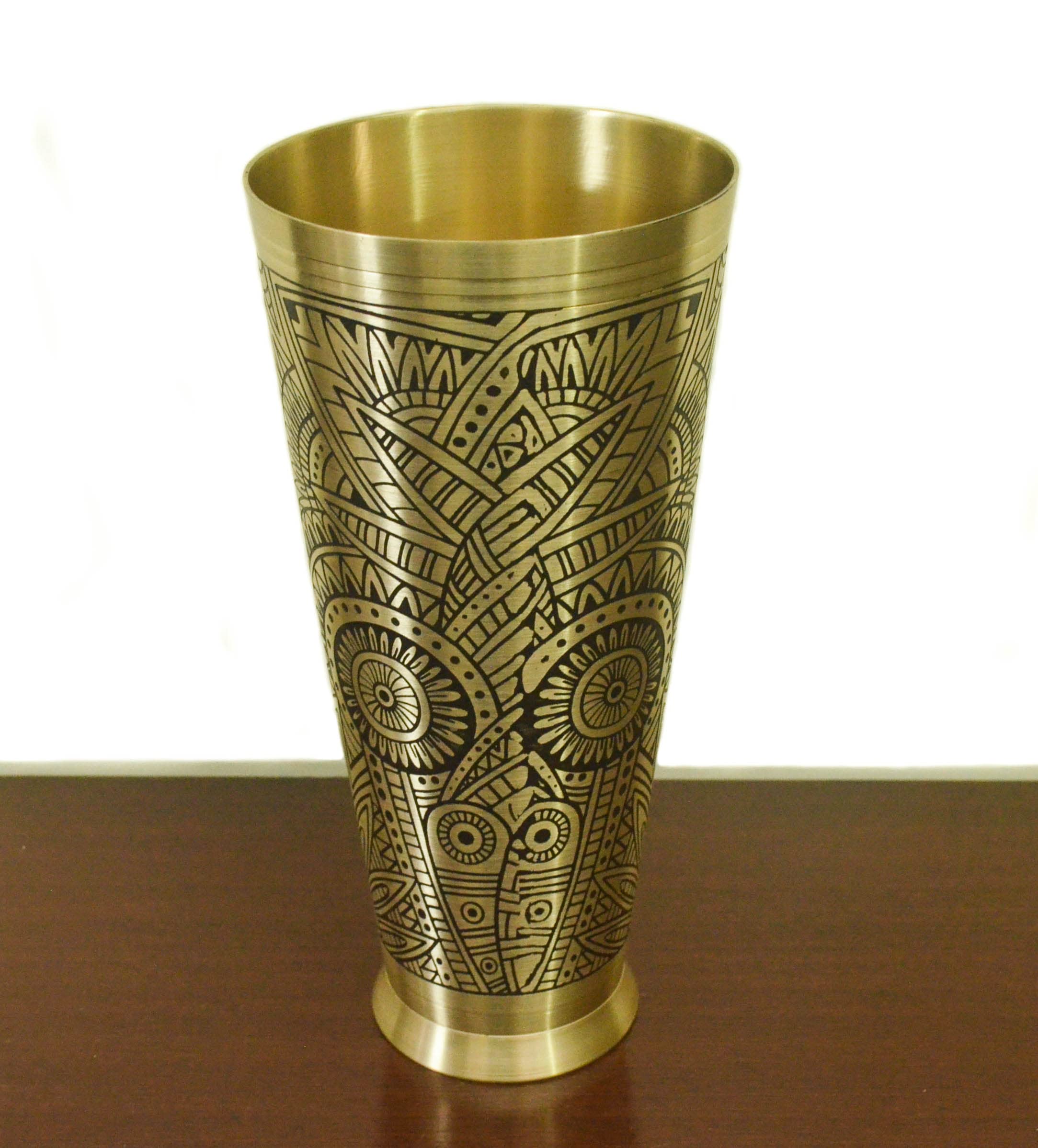 Brass Lassi Patiala Glass with fine Hand Kalamkaari Drinkware Serveware for Lassi Milk Juice Water Height-9 Inches Volume-1200