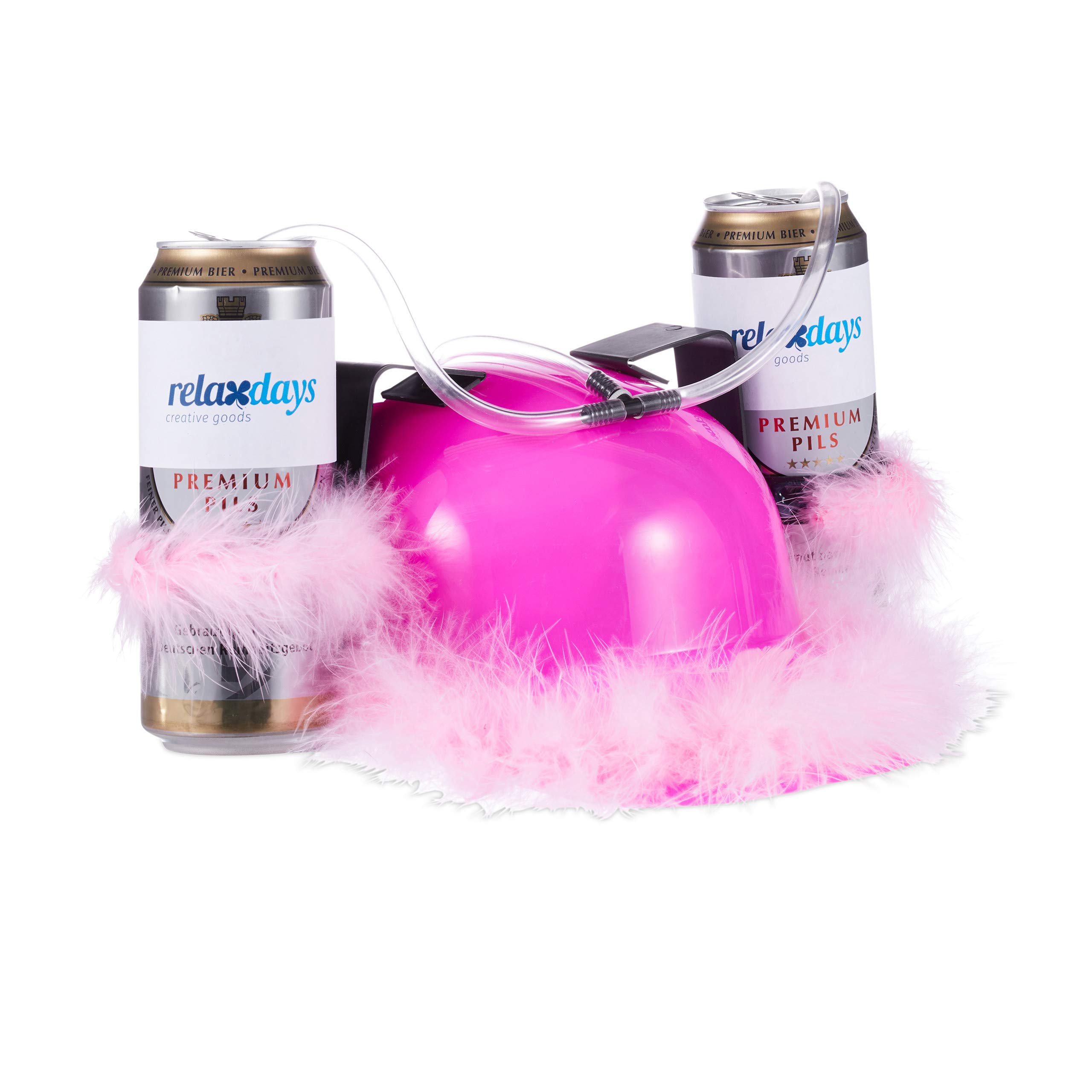 Relaxdays Pink, Rose, Transparent 10X Pink Party Beer Hat, Drinking Hat, Adult Headwear With Tube & Pink Feathers, Bachelorette Parties