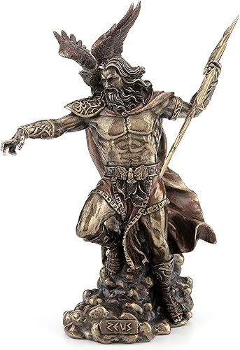 Veronese Design 11 3/4 "Zeus Dios griego sosteniendo Thunderbolt con águila estatua de resina fundida en frío escultura de bronce antiguo disponible en Yaxa Costa Rica