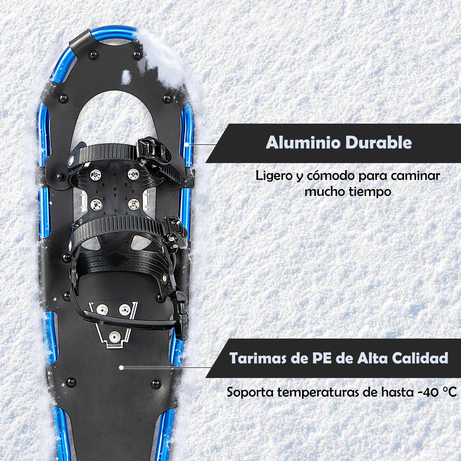 GYMAX Juego de Raquetas de Nieve 3en1 Aluminio 53/63/76 cm Bastones de Trekking Bolsa de Transporte