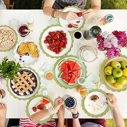 Miniatura 7 de Juego de 6 manteles individuales de algodón y lino, 15 pulgadas, manteles individuales de tela festoneada con bordado de flores de doble capa,