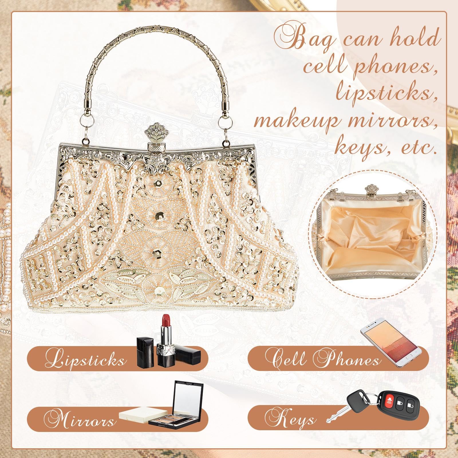 Amylove - Bolso de noche con cuentas, diseño años 20, complementos formales vintage para mujer, regalo de boda y fiesta