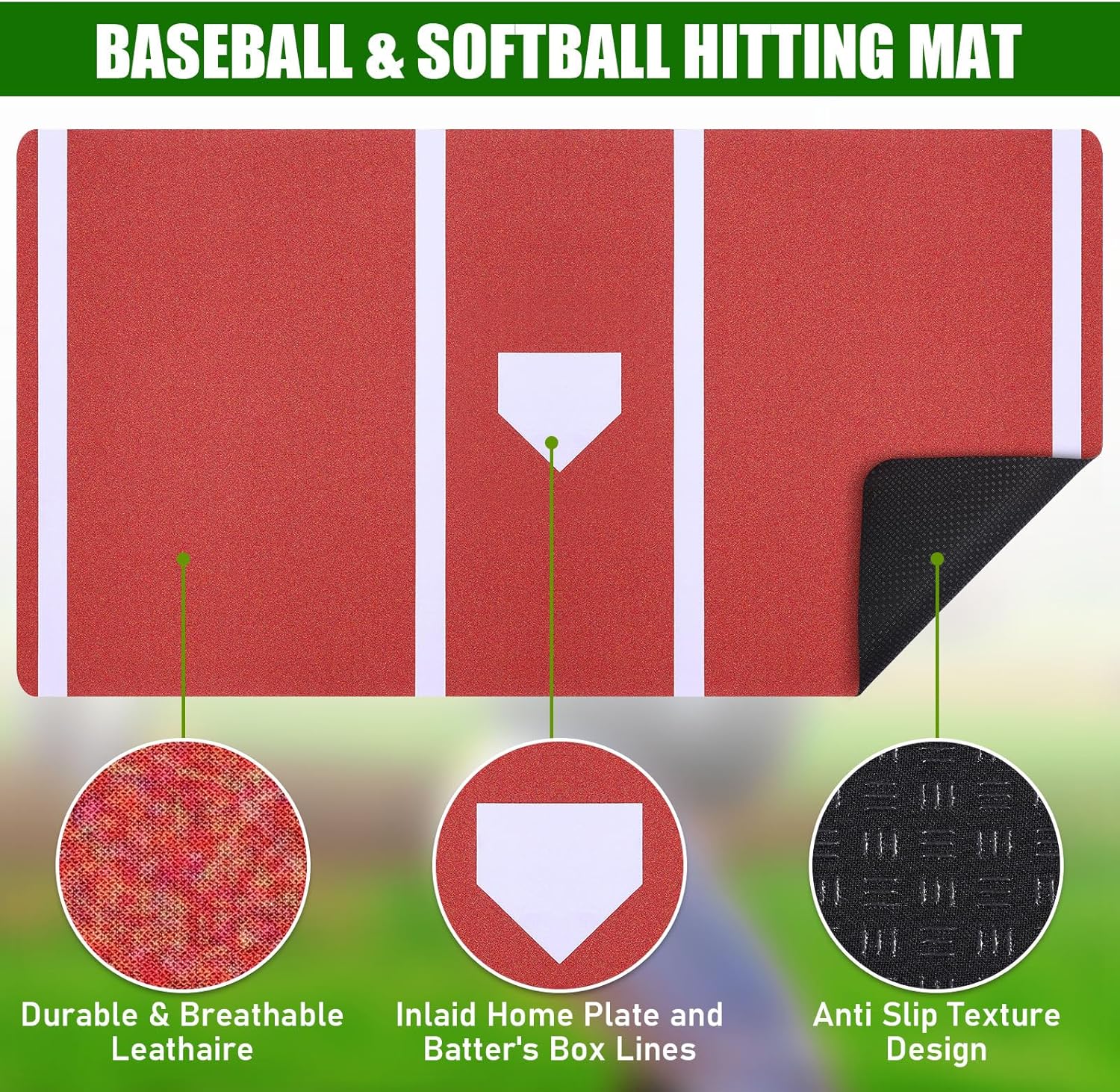 TOBWOLF Baseball Batting Mat, Softball & Baseball Hitting Mat with Home Plate for Batter, Anti-Slip Batting Cage Mat W/Batting Stance Alignment Guide for Swing Pitching Training