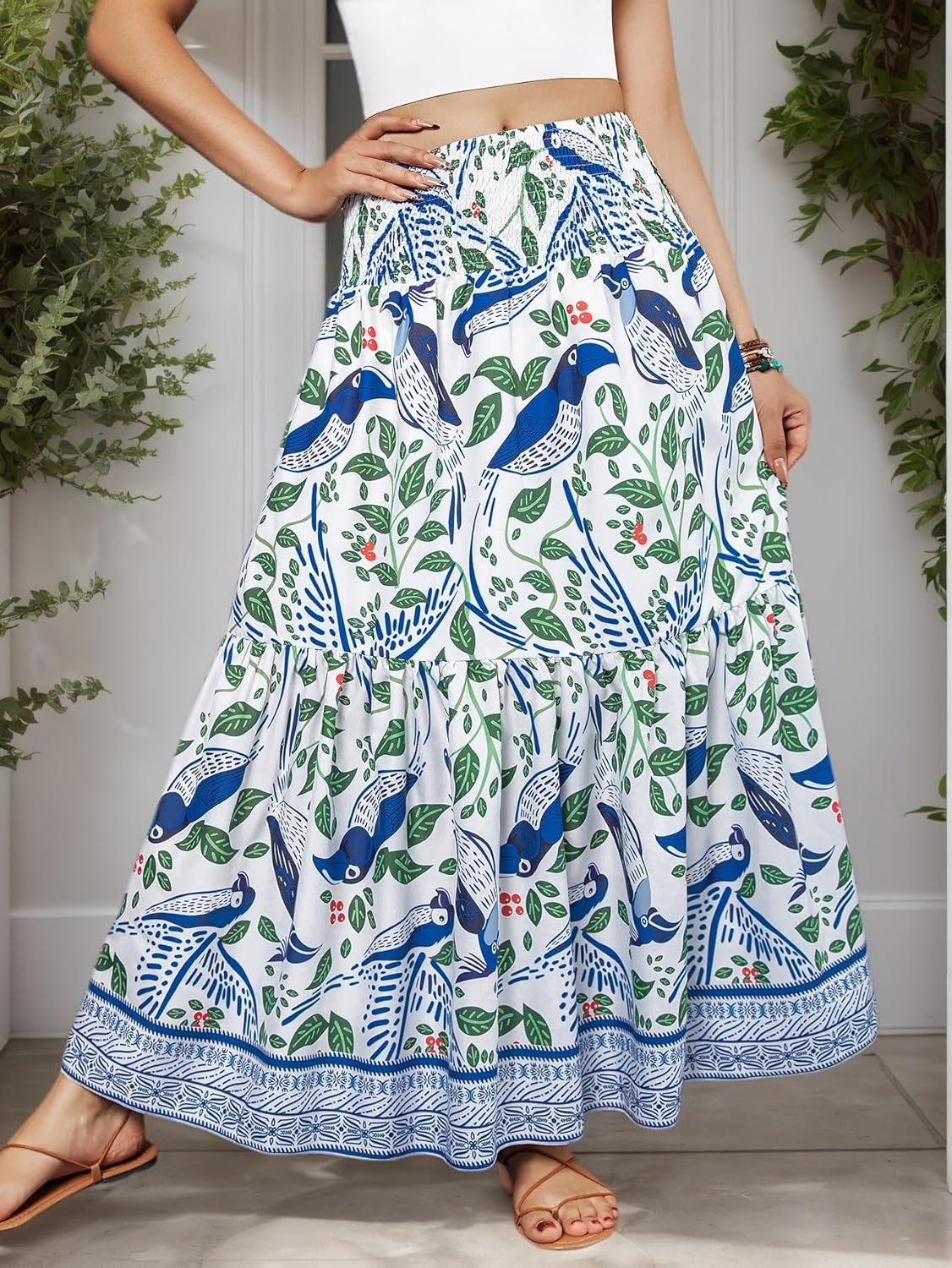 YHYJMY Women's Boho Skirt Elastic High Waist Pleated A-Line Flared Maxi Skirts Womens Flowy Long Skirts - Image 6