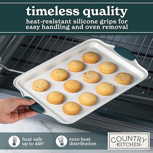 Miniatura 132 de Country Kitchen Juego de utensilios para hornear apilables antiadherentes, resistentes, duraderos, de fácil liberación, color rojo, 10