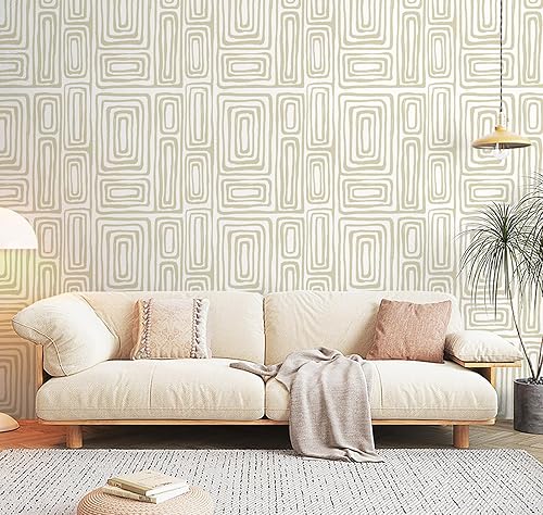 Miniatura 8 de GloryTik Papel tapiz autoadhesivo bohemio y moderno, color beige, papel de contacto para despegar y pegar, extraíble, autoadhesivo, geométrico, para