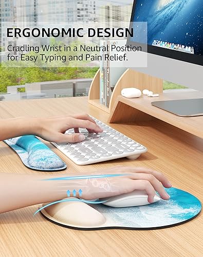 Miniatura 2 de KTRIO Alfombrilla de mouse ergonómica con soporte de muñeca, cómodo reposamuñecas para teclado, almohadilla de espuma viscoelástica para teclado,