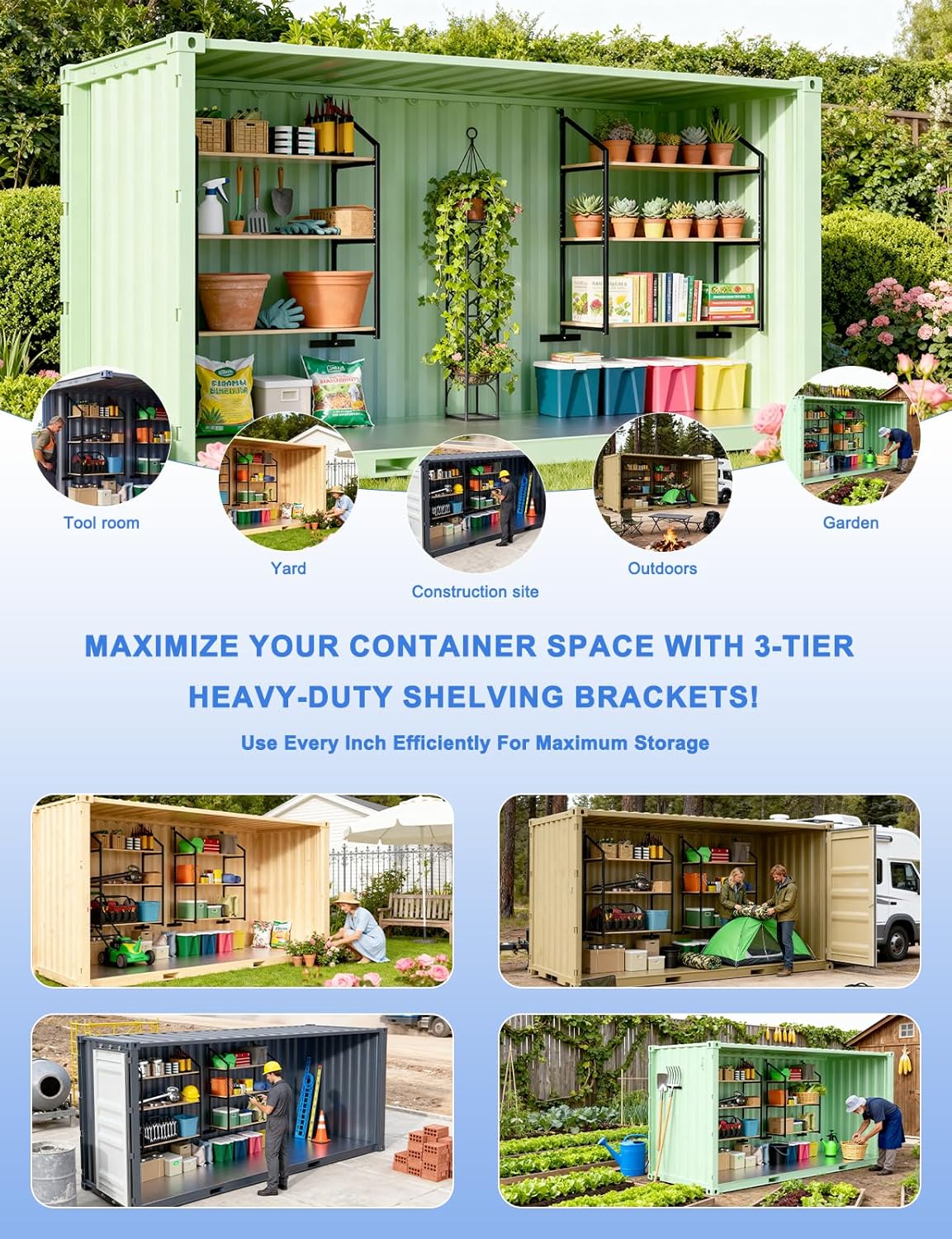 sogiv 2 Pack 3-Tier Shipping Container Shelving Bracket with 64"(H) X 19"(D), Heavy-Duty Powder-Coated Steel Cargo Shelves, Shipping Cargo Shelves Universal for Heavy Duty Trailer Containers