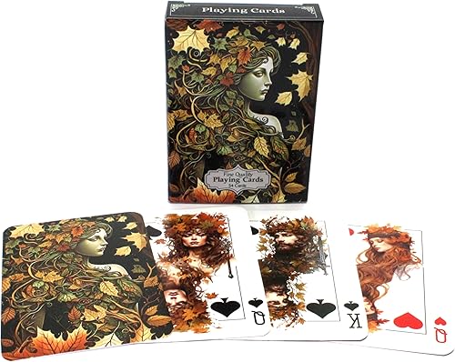 Naipes Autumn Maiden, cubierta de tamaño de póquer de fantasía, cubierta temática de otoño, cartas de coleccionista únicas