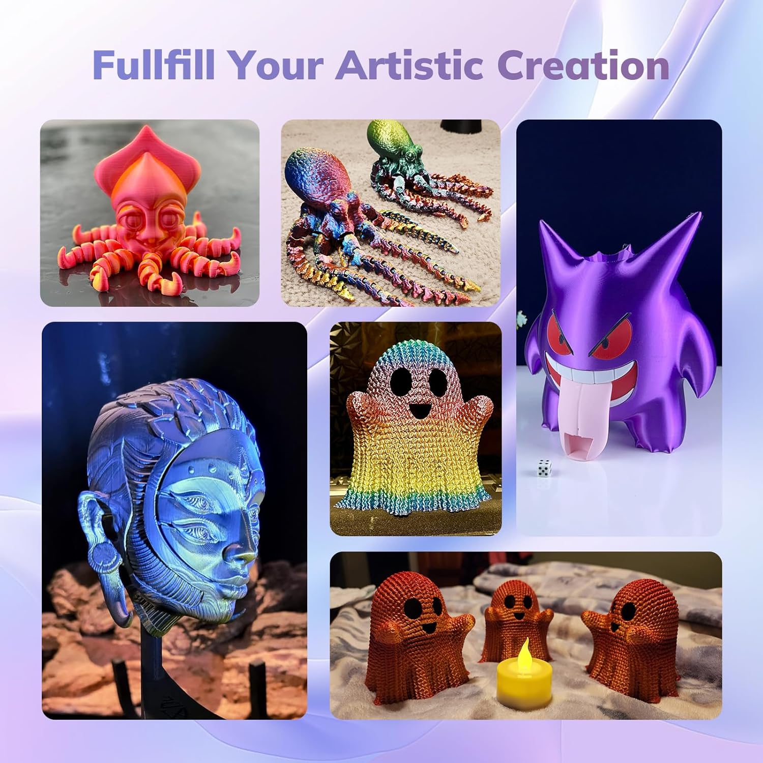 AMOLEN Silk PLA 3D Printer Filament, Shiny Multicolor Kingfisher Rainbow PLA Filament 1.75mm, Gradient Color Change PLA 3D Printing Filament for Most FDM 3D Printer, Blue Purple Yellow, 1kg (2.2lbs) - Image 6