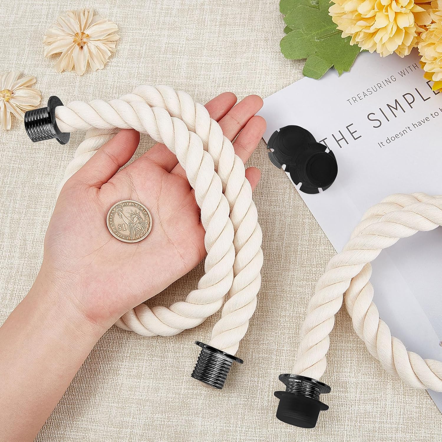 GORGECRAFT 25.2 Inch Practical Rope Handle with Canvas Insert Handbag Strap Bag Braided Band Repair Replacements for Female Handbag Canvas Tote Purse Practical Accessories, Light Goldenrod Yellow