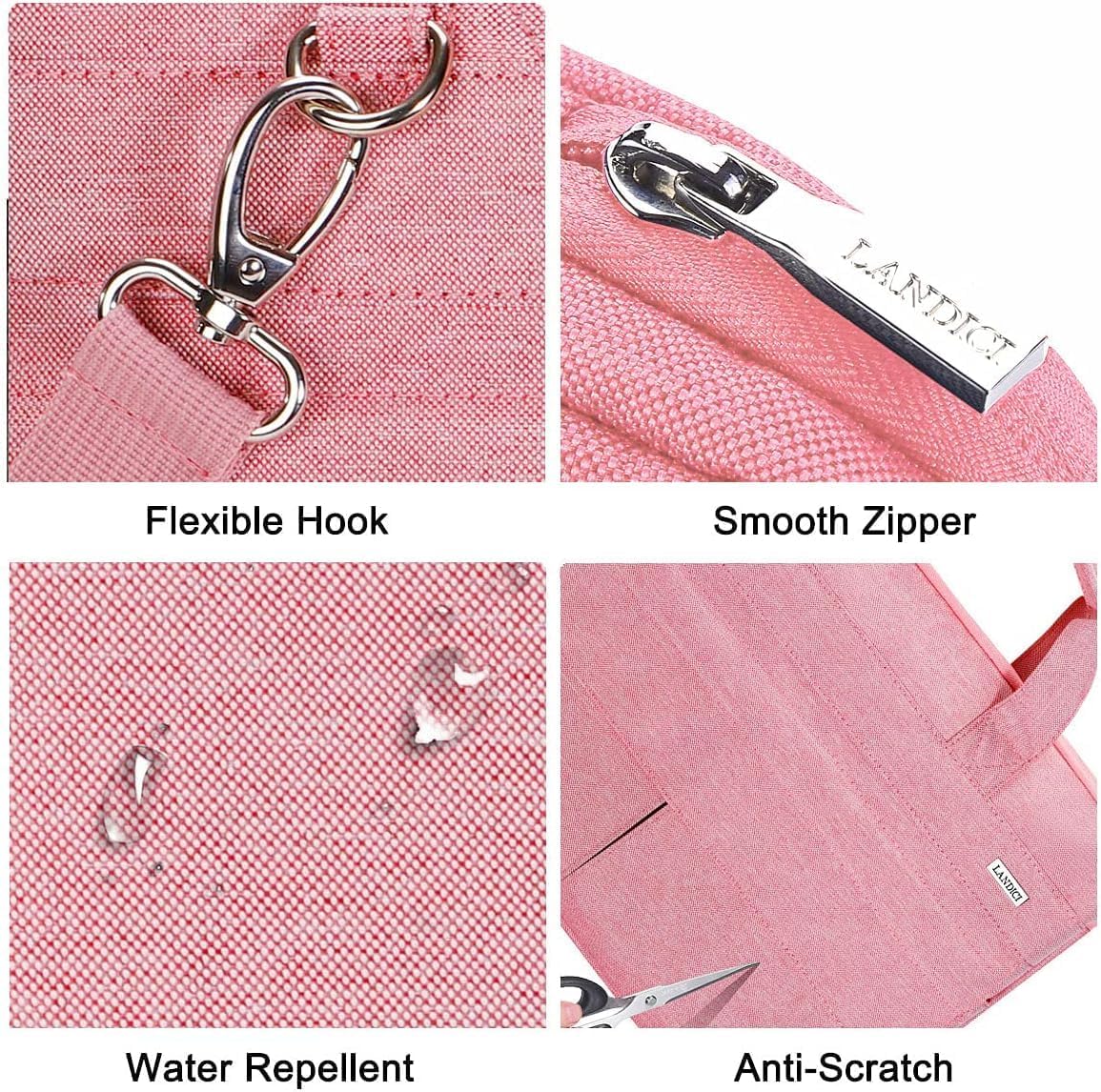 LANDICI Laptop Bag Case 13 14 inch with Shoulder Strap, Slim Waterproof Computer Sleeve Cover Compatible with MacBook Air 13/13.6 M1 M2 M3 M4, MacBook Pro 13/14, Chromebook 14, Pink - Image 5