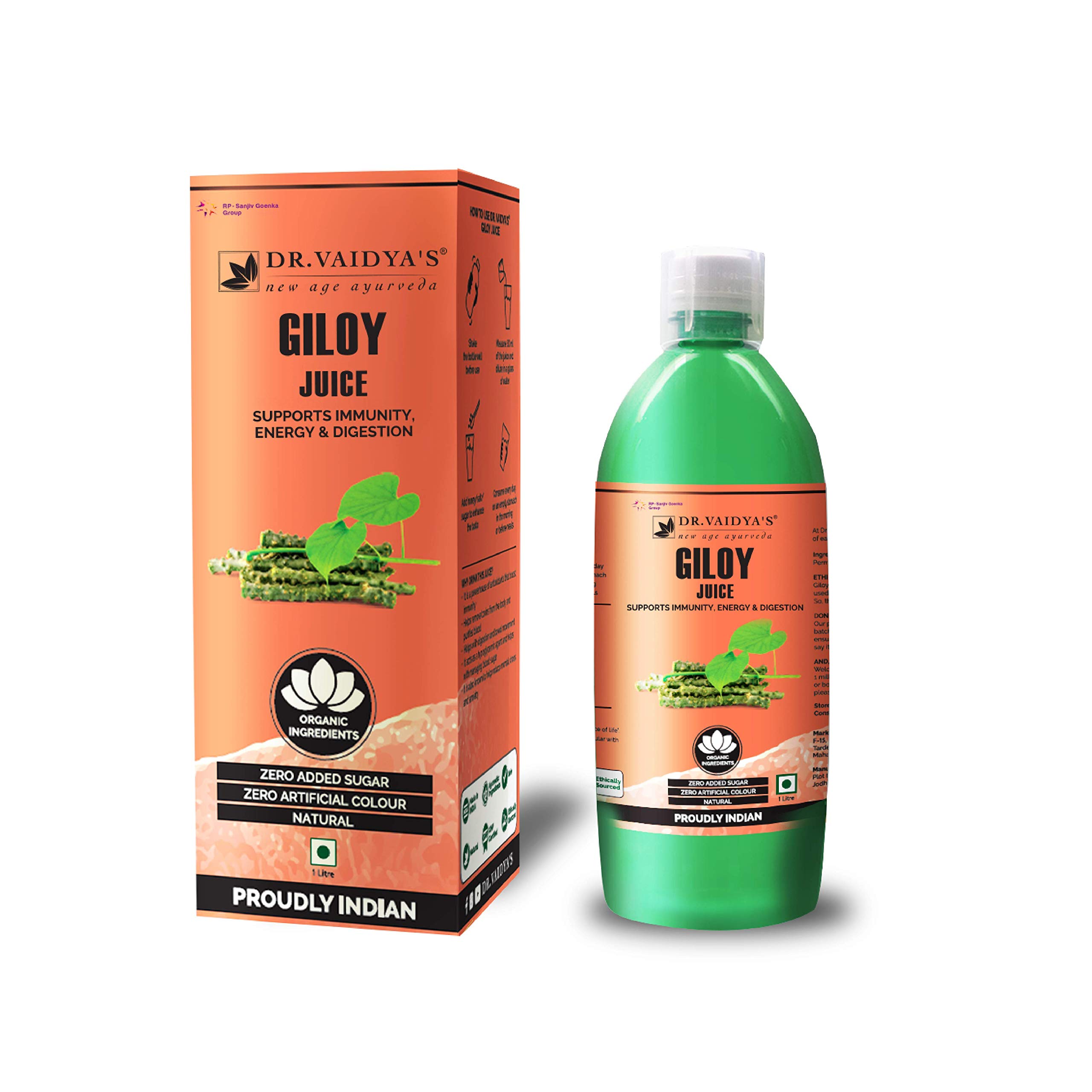 DR. VAIDYA'S Giloy Juice - Immunity, Energy & Digestion (1 LTR) - Vegetarian, Zero Added Sugar