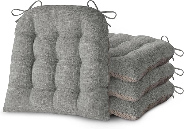 Chair Cushions for Dining Chairs Set of 4 Durable D-Shaped Seat Cushions with Non-Slip Backing Secure Ties Thick Cozy Seat Pad for Kitchen Dining Room Office(46x42x7.6cm Light Grey) - 1
