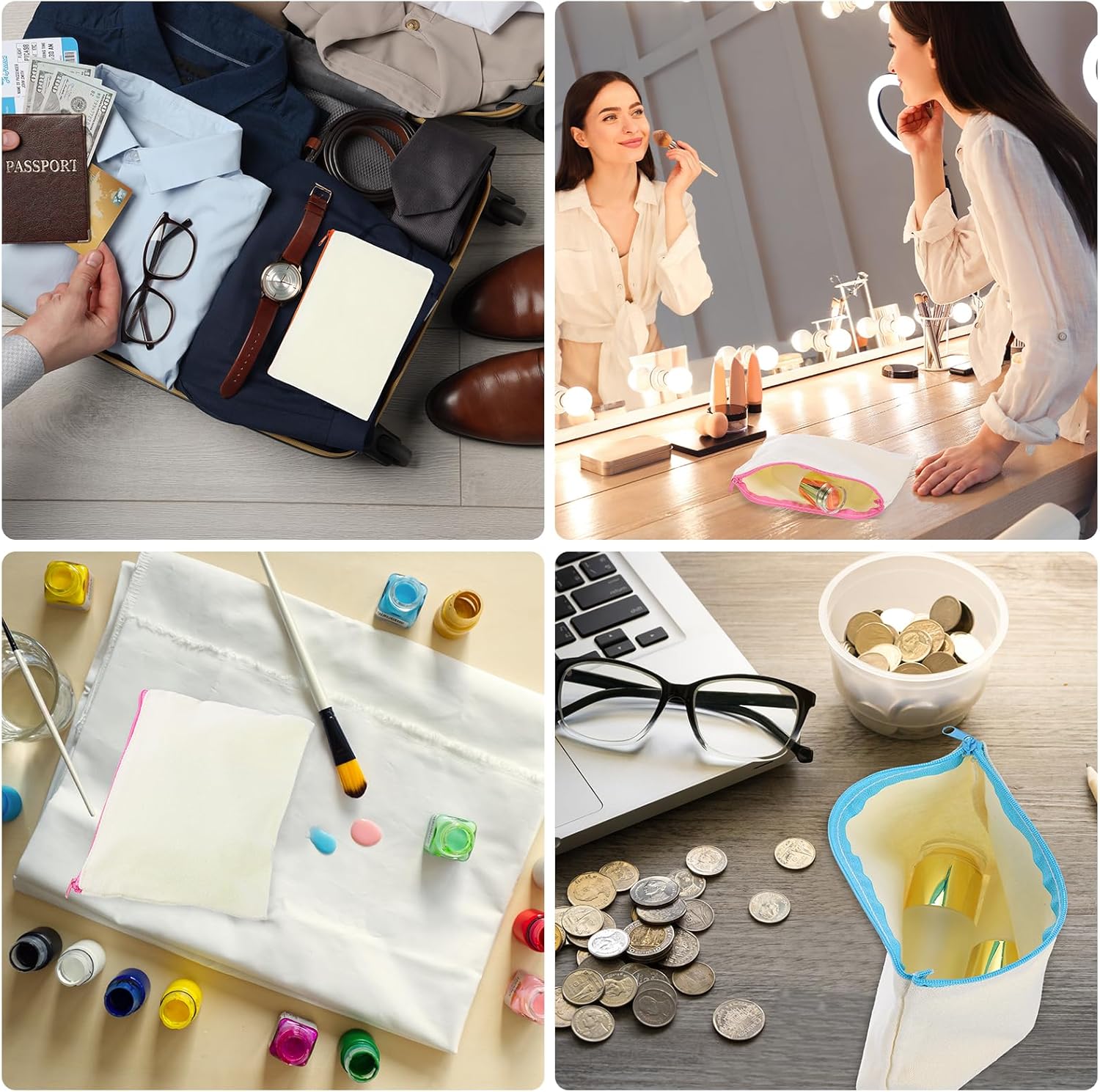 uxcell Canvas Makeup Bags, 12 Pcs Travel Cosmetic Bags Bulk, Multipurpose Blank Toiletry Zipper Pouches Blank DIY Craft Bags Pencil Bag for Women Teens, Pink - Image 6