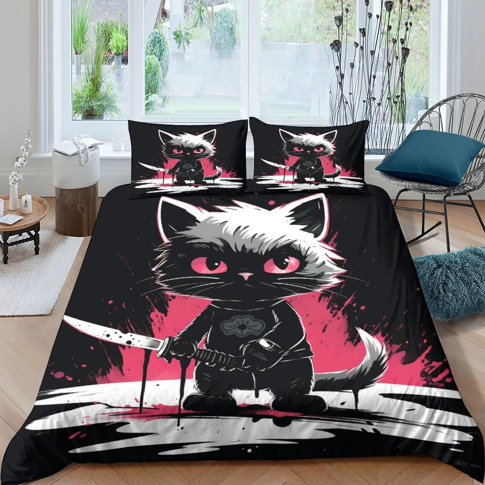 Housse de couette chat 3D microfibre douce lit enfant King size fermeture éclair dissimulée