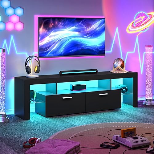 Miniatura 2 de Clikuutory Modern Lighting - Soporte de TV de 63 pulgadas con cajón de almacenamiento grande para televisores de 50, 55, 60, 65, 70, 75 pulgadas,
