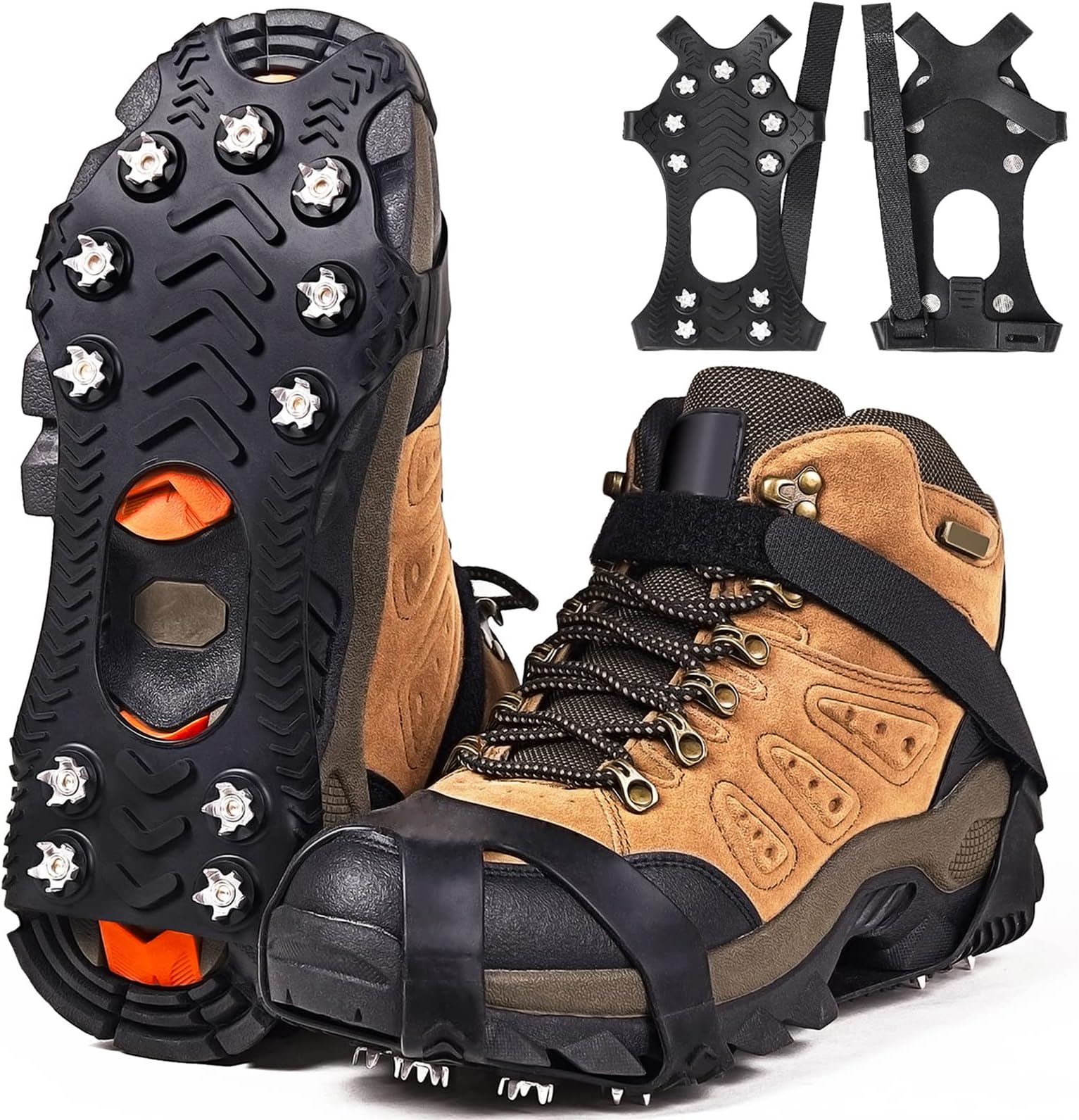 ZUXNZUXCrampons, Ice Cleats for Shoes and Boots, Silicone Stainless Steel Grippers Shoe Spikes Grips Traction for Snow, Winter Hiking Climbing Ice Fishing