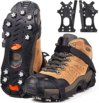 Crampons, Ice Cleats for Shoes and Boots, Silicone Stainless Steel Grippers Shoe Spikes Grips Traction for Ice Snow, Winter Hiking Climbing Ice Fishing