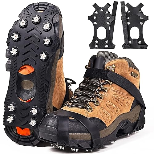 ZUXNZUX Crampons, Ice Cleats for Shoes and Boots, Silicone Stainless Steel Grippers Shoe Spikes Grips Traction for Ice Snow, Winter Hiking Climbing Ice Fishing - L