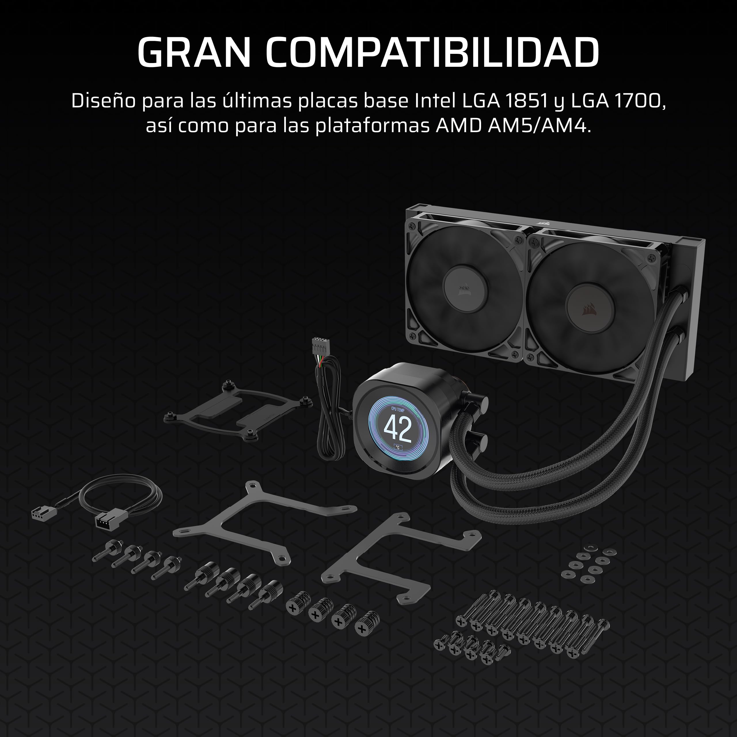 Corsair Nautilus 240 RS LCD Refrigeración líquida de CPU – Pantalla LCD IPS de 2,1", 240mm AIO, Bajo Ruido, Daisy-Chain, Intel LGA 1851/1700, AMD AM5/AM4 – Incluye 2 Ventiladores RS120 – Negro