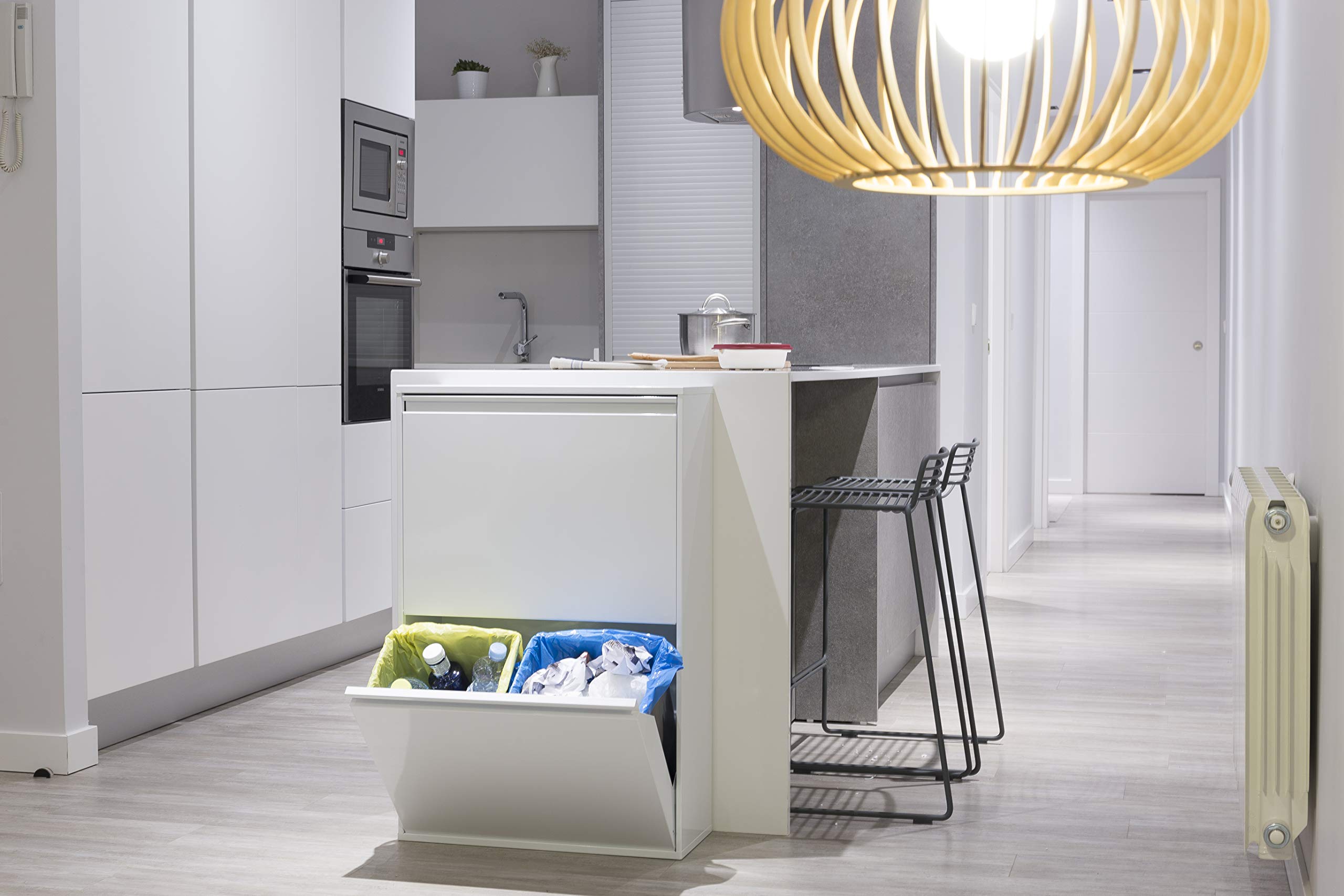 ARREGUI Basic CR601-B Pattumiera Differenziata 4 Scomparti | 4x17 L (68 L) | Contenitore in Acciaio da Interno | Mobile per Raccolta Differenziata | Cestino per Spazzatura da Cucina e Ufficio | Bianco