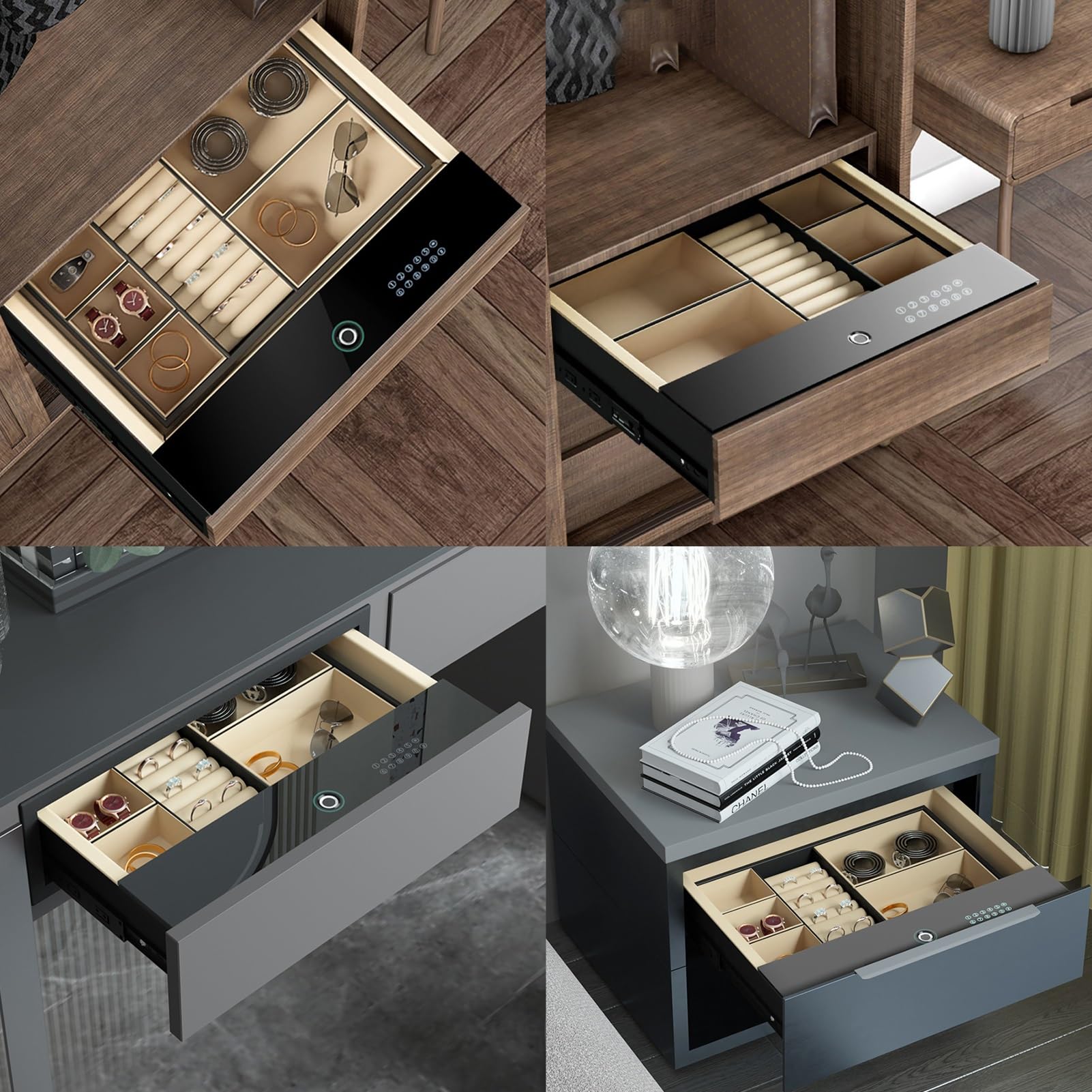 Schubladen-Pistolentresor, Fingerabdruck- Und Passwort-Intelligenter Safe, Für Home Store Nachttisch Schmuck Pistolen-Organizer (S : 76.4cm)