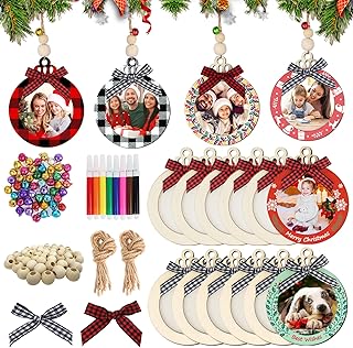OurWarm 24Pcs Christmas Picture Frame Ornament DIY Wooden Photo Ornament...