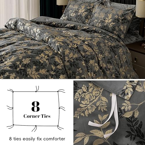 Miniatura 95 de PHF - Juego de funda de edredón de pana ligera, tamaño California King, 3 piezas de mantas, con cierre con botón, 8 lazos en las esquinas, suave