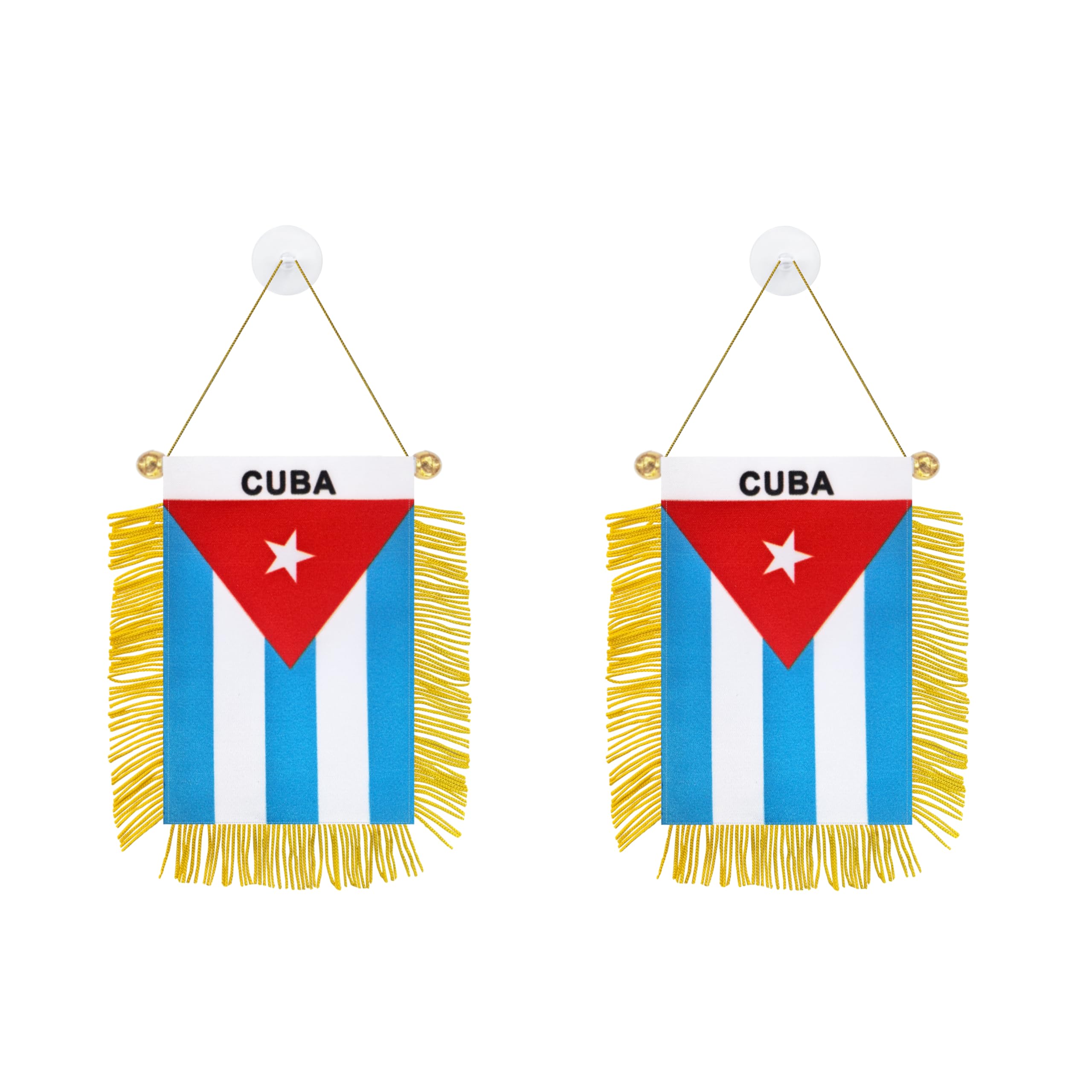 Rotenl 2 Pack Cuba Window Small Mini Hanging Flag, 3 X 5 Inch Cuban Car Flag Banner with Golden Fringy Tassel and Suction Cup, Wall, Door and Rearview Mirror Decor (Cuba)