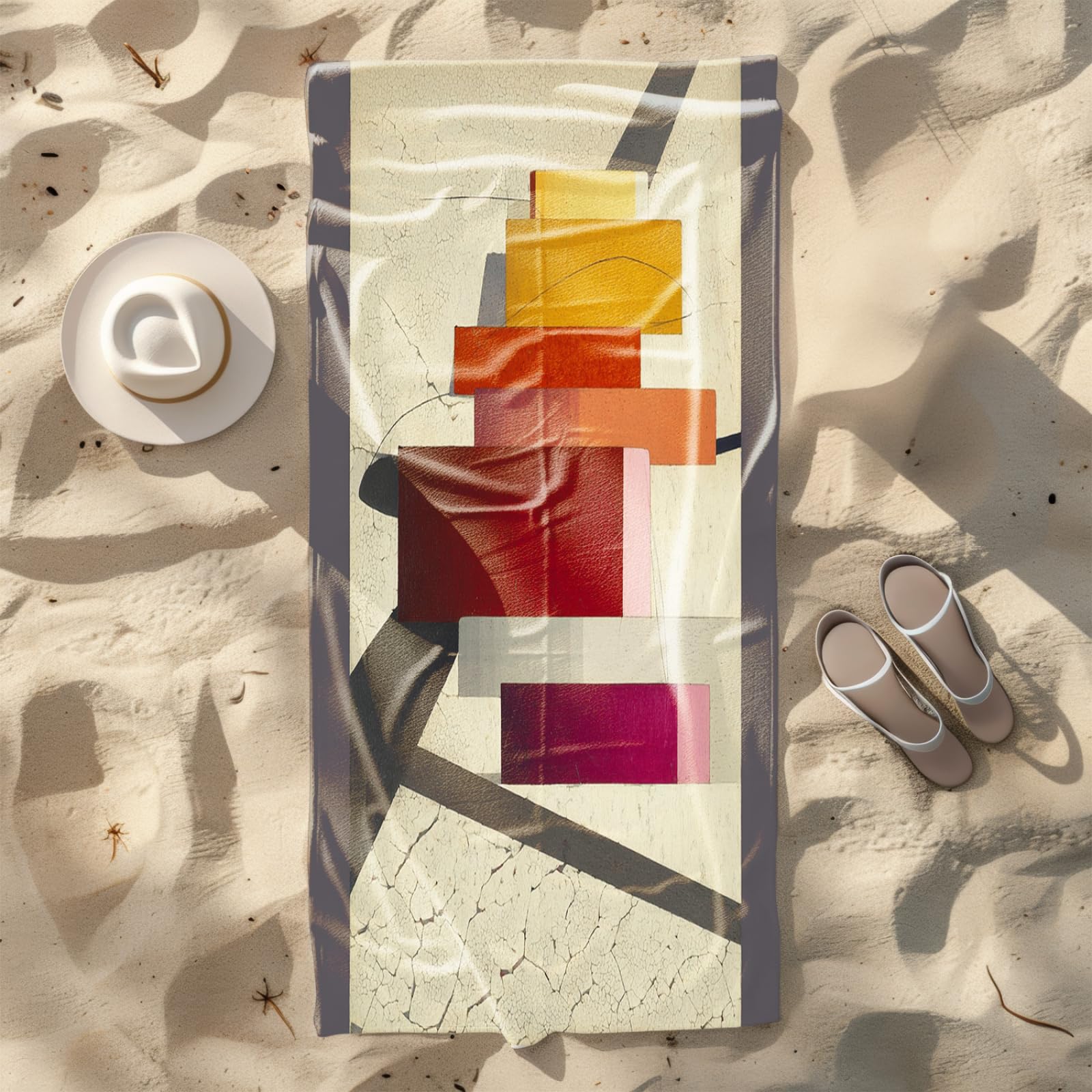 Beach Towel 80x160 Grey Red Geometry Microfibre Quick Dry Towel for girls,Pool Swimming Travel Towels,Sand-Resistant, Absorbent, Lightweight