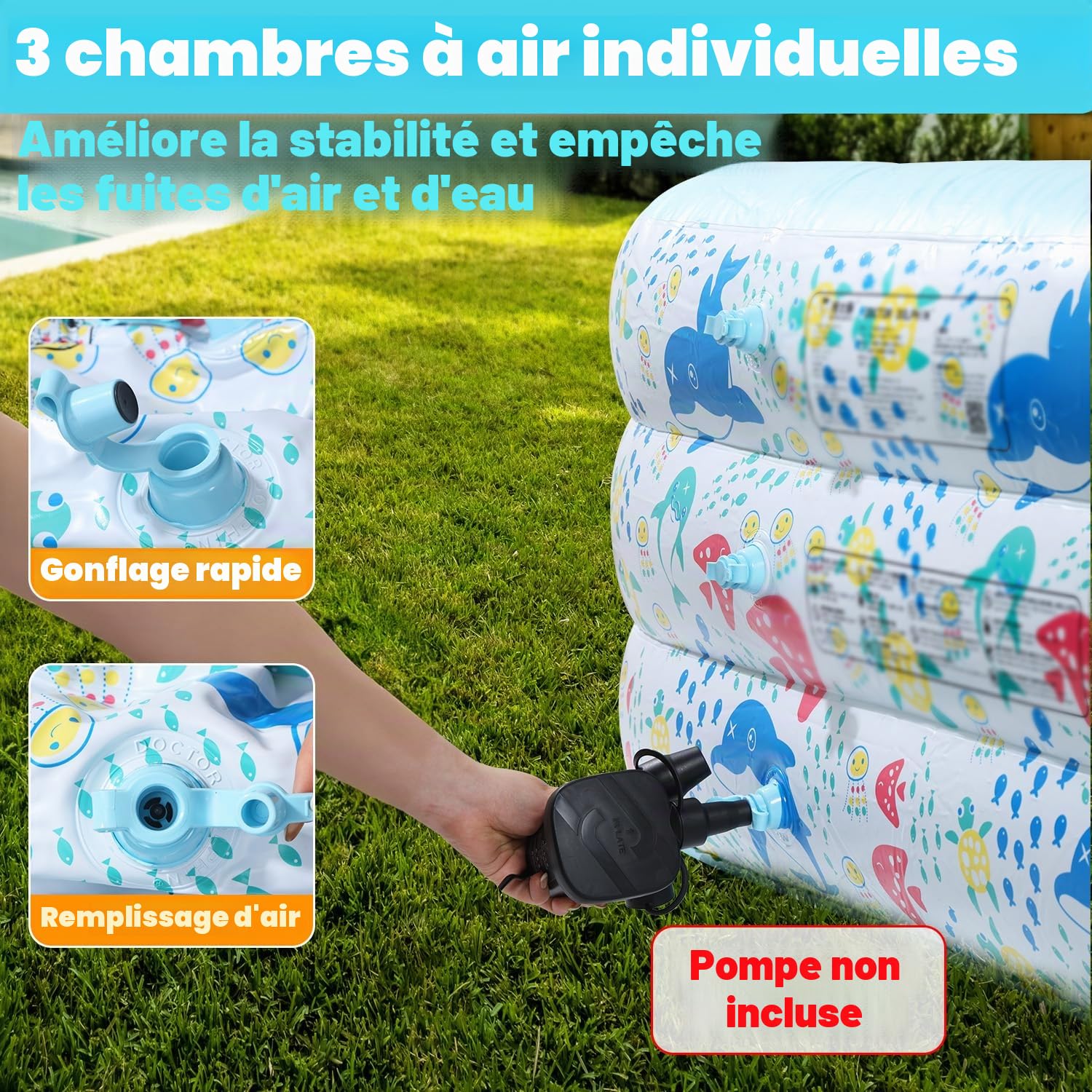 Piscine Gonflable Skirfy avec arroseur, Piscine de Jardin XXL 300 x 180 x 60 cm, Piscine pour Enfants épaissie adaptée aux Adultes et Enfants, Piscine extérieure Estivale pour Le Jardin