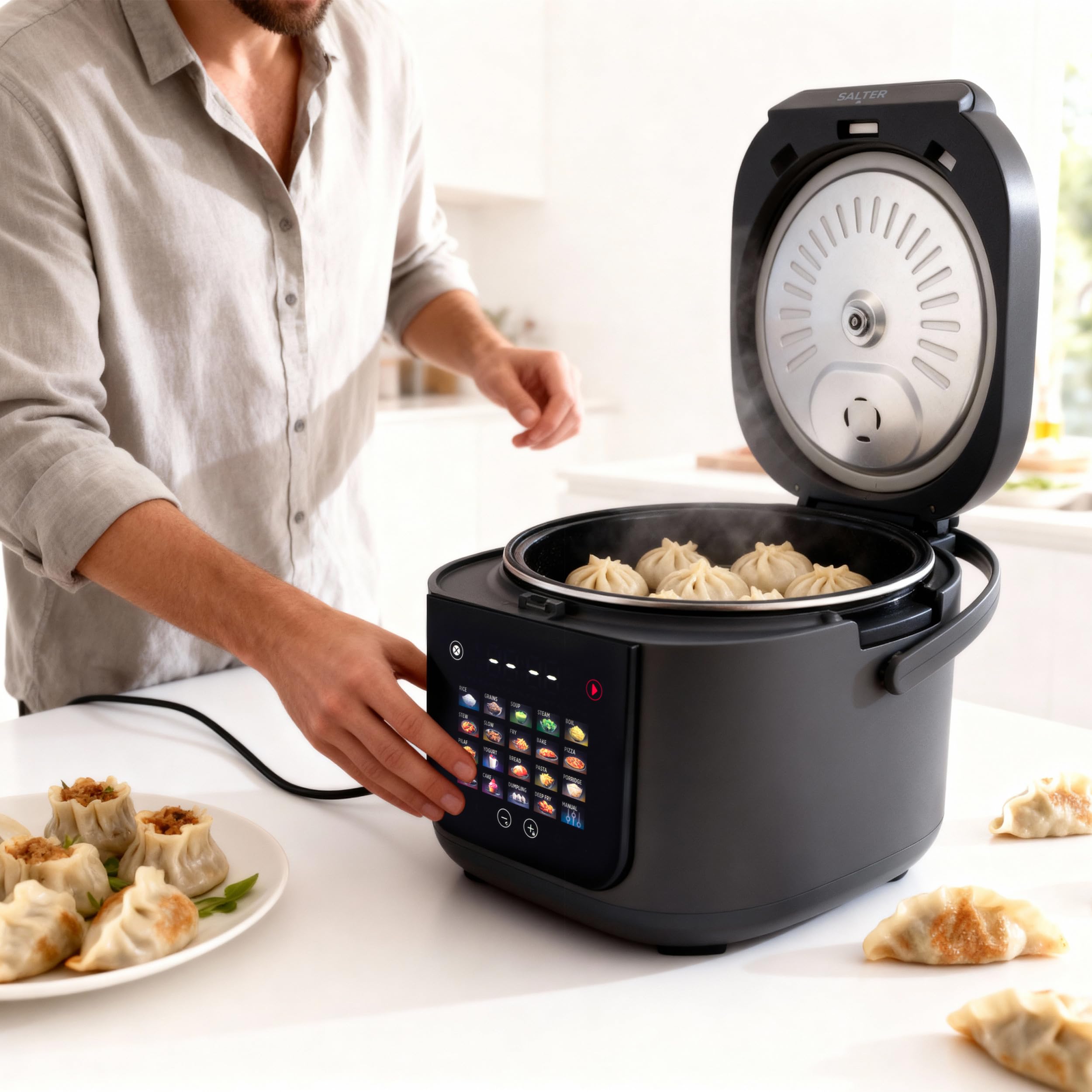 Salter 5-Liter Multikocher – 20 Voreinstellungen & 12-Stunden-Warmhaltefunktion, LED-Touchscreen, PFAS-freie Antihaftbeschichtung, herausnehmbarer Innendeckel & Dampfventil, max. 160 °C, 860 W