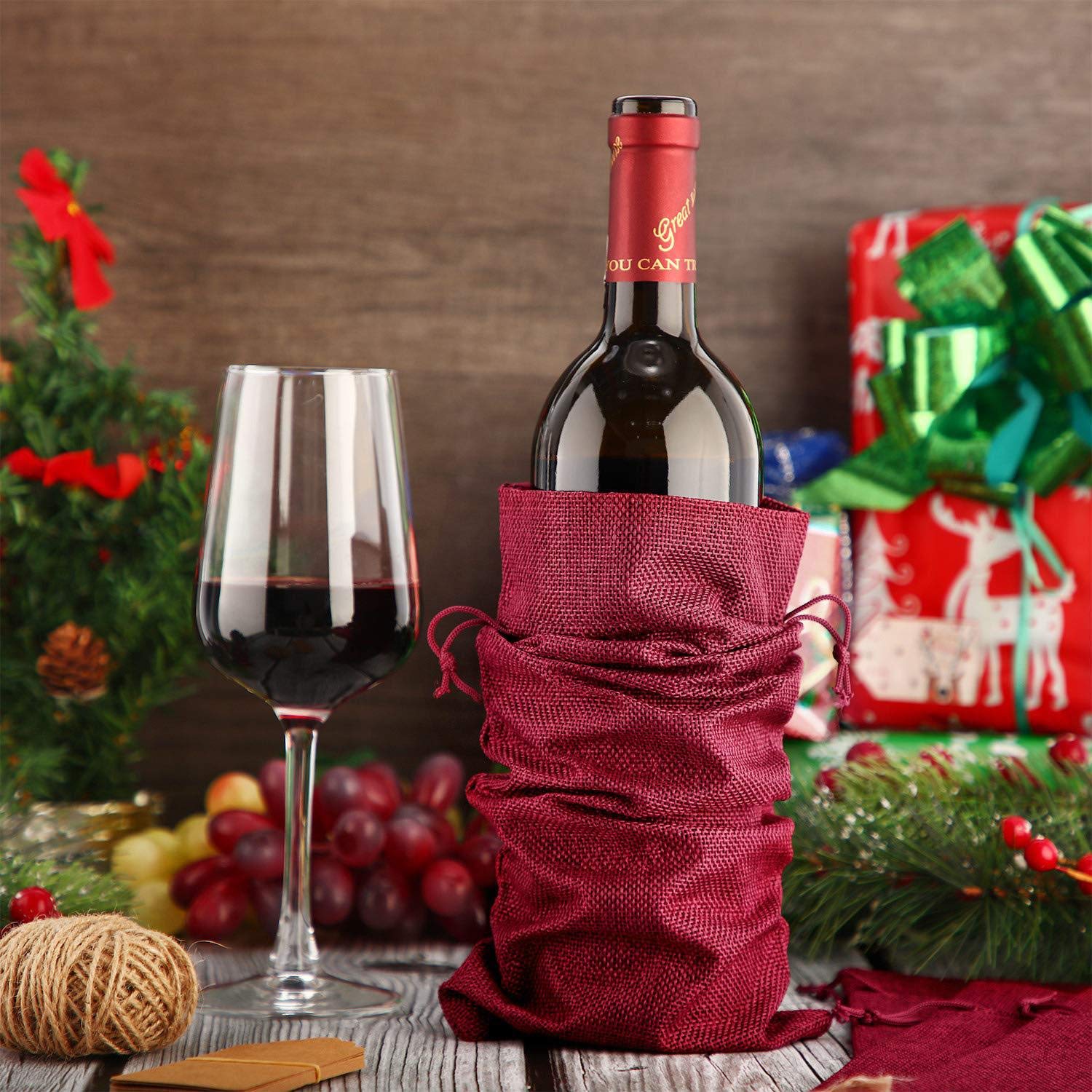 12 Sacchetti di Vino in Tela con Coulisse, Forniture per Feste Riutilizzabili Sacchetto Regalo Vino (Grigio