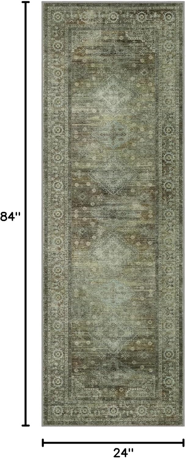 runner rug for hallway kitchen, 2x7 machine washable runners rug for entryway, soft modern boho throw rugs, low pile floor cover with non slip backing, distressed light greyish sage green light greyish sage green 2' x 7' (rectangular)